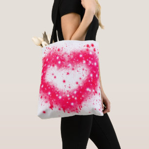 Graffiti spray paint pink sparkling heart design tote bag