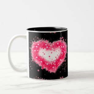 Graffiti spray paint pink sparkling heart design Two-Tone coffee mug