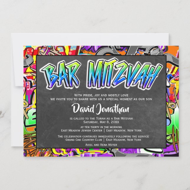 Graffiti Street Art Bar Mitzvah Custom Invitation (Front)