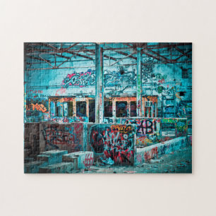 Graffiti Street Art Colourful Abandoned Train Jigsaw Puzzle