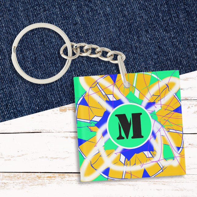 Graffiti Street Art Modern Colourful Monogrammed Key Ring (A monogrammed keyring with abstract colorful design inspired by graffiti and street art)