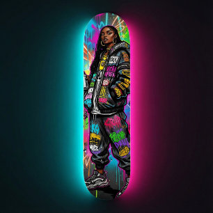 Graffiti Style Black Woman Portrait Skateboard