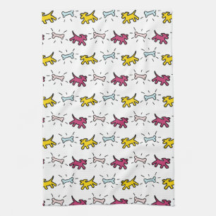 Graffiti style Dogs and Bones White Dog Towel 6