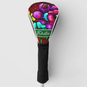 Graffiti Style Flowers & Ladybug Personalised Golf Head Cover