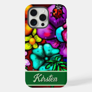 Graffiti Style Flowers & Ladybug Personalized iPhone 15 Pro Max Case