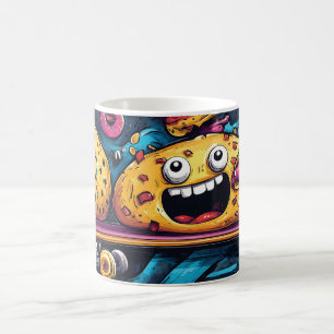 Graffiti-Style Food Characters on Skateboard Coffee Mug