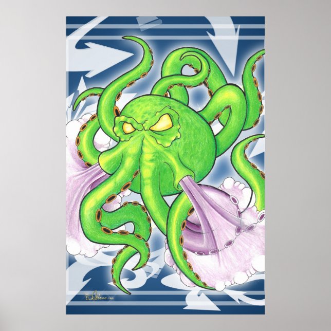 Graffiti Style Green Octopus Poster (Front)