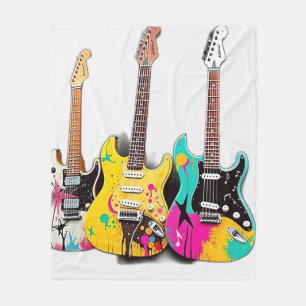 Graffiti Style Guitars with Musical Notes Fleece Blanket