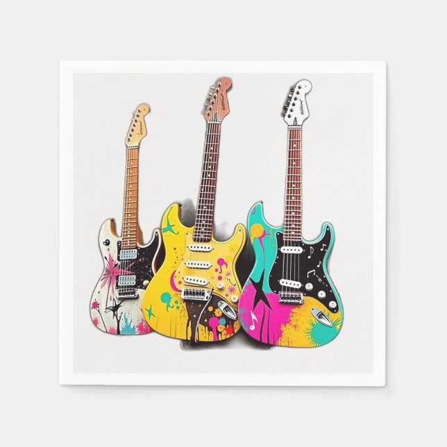 Graffiti Style Guitars with Musical Notes Napkin (Front)