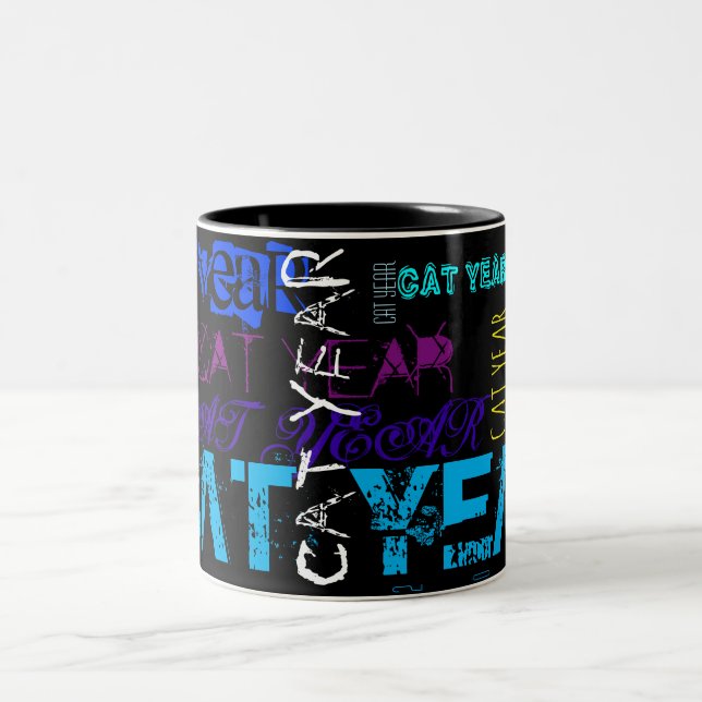 Graffiti style Repeating Cat Water Year Birthday M Two-Tone Coffee Mug (Center)