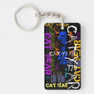 Graffiti style Repeating Cat Year 2023 Monogram K Key Ring