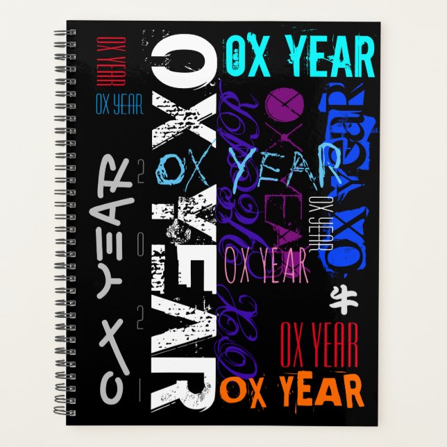 Graffiti style Repeating Ox Year 2021 Standard P Planner (Front)