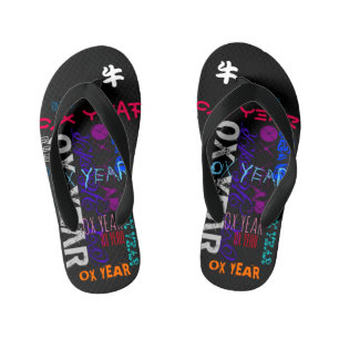 Graffiti style Repeating Ox Year 2021 Toddler FF Kid's Thongs