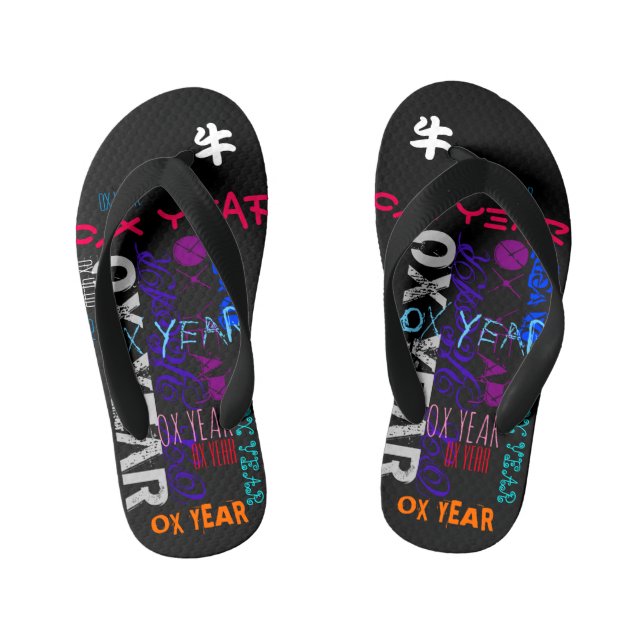 Graffiti style Repeating Ox Year 2021 Toddler FF Kid's Thongs (Footbed)