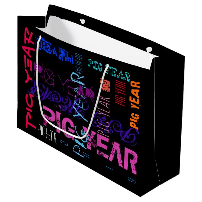 Graffiti style Repeating Pig Year 2019 L Gift Bag (Front Angled)