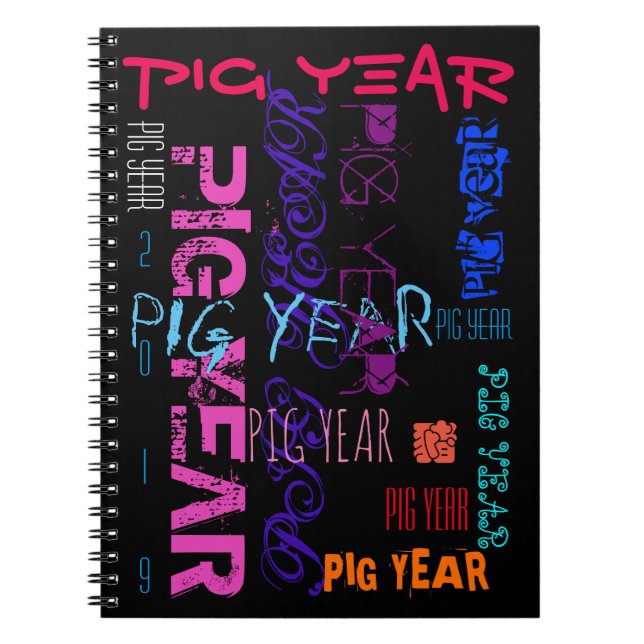 Graffiti style Repeating Pig Year 2019 Notebook (Front)