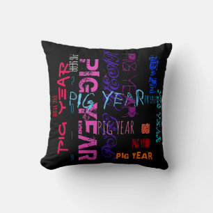 Graffiti style Repeating Pig Year 2019 Square P Cushion
