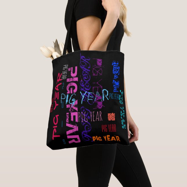Graffiti style Repeating Pig Year 2019 Tote Bag (Close Up)
