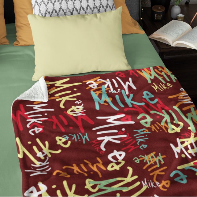 Graffiti Style Typography Pattern Fleece Blanket (Creator Uploaded)