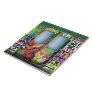 Graffiti Subway Train Green Tile