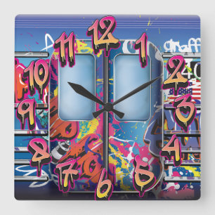Graffiti Subway Train Square Wall Clock