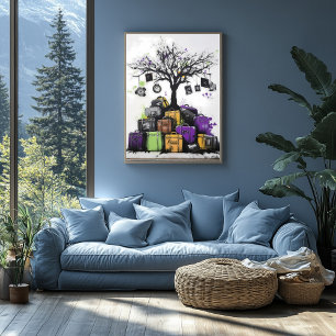 Graffiti Suitcases and Clocks Tree – Urban Art Poster