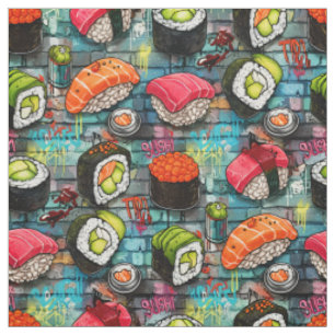 Graffiti Sushi Seamless Pattern Fabric