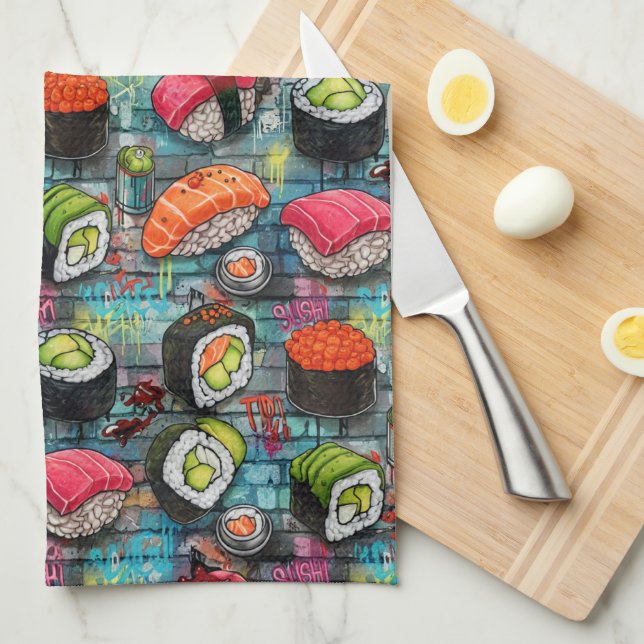 Graffiti Sushi Tea Towel (Quarter Fold)