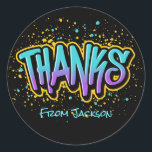 Graffiti Thanks Classic Round Sticker<br><div class="desc">Graffiti thanks personalized sticker.</div>