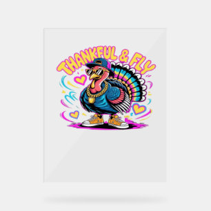 Graffiti Turkey Vibes – Thankful & Fly Cartoon Art Acrylic Sign