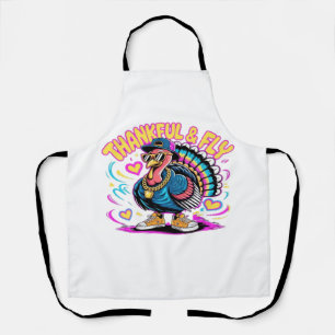Graffiti Turkey Vibes � Thankful & Fly Cartoon Art Apron
