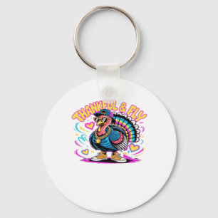 Graffiti Turkey Vibes � Thankful & Fly Cartoon Art Key Ring