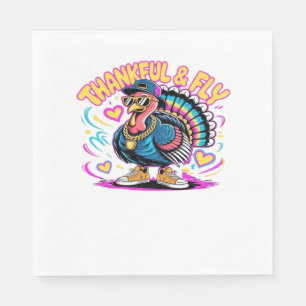 Graffiti Turkey Vibes – Thankful & Fly Cartoon Art Napkin
