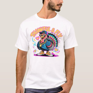 Graffiti Turkey Vibes � Thankful & Fly Cartoon Art T-Shirt