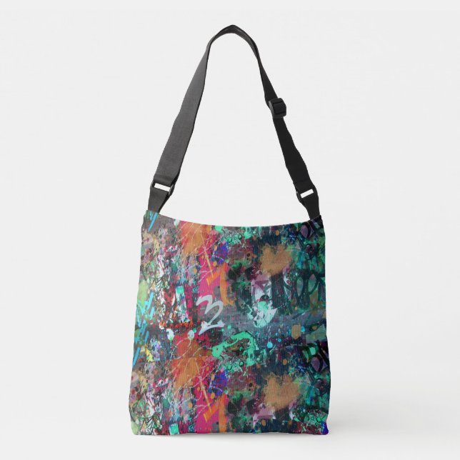 Graffiti Wall and Spray Paint Splatter Crossbody Bag (Front)