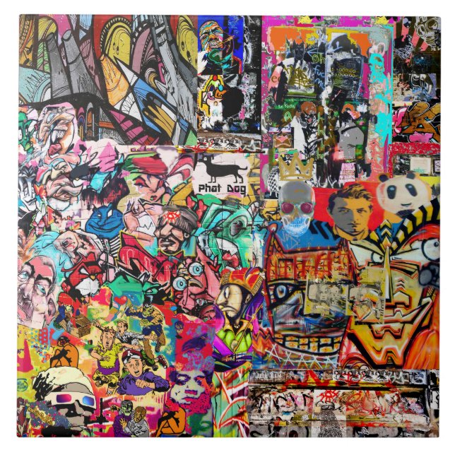 Graffiti wall art collage  ceramic tile (Front)