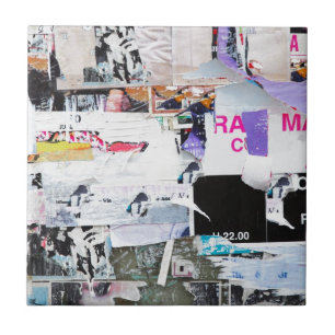 Graffiti Wall Banksy Style Torn Paper Ceramic Tile