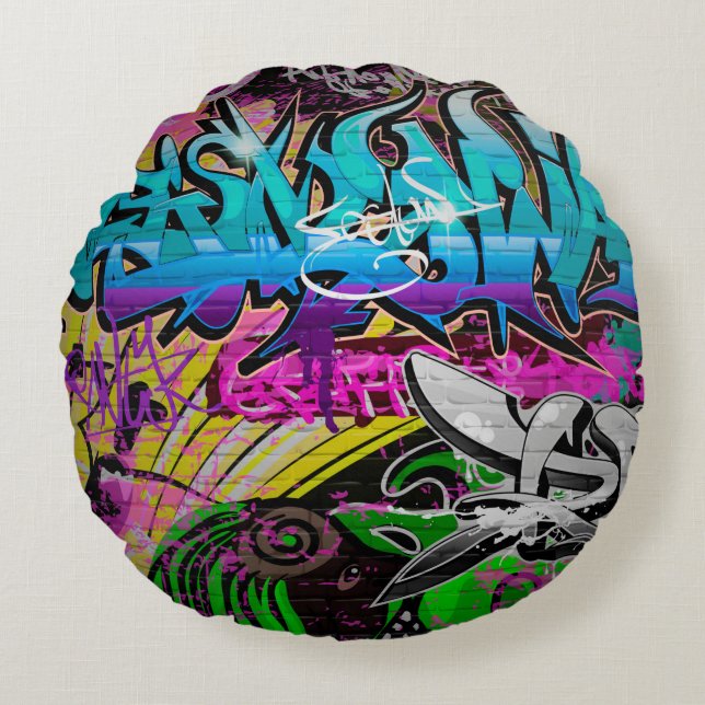 Graffiti wall urban artgraffiti,art,wall,grafiti,g round cushion (Front)