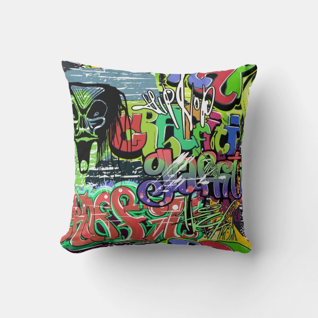 Graffiti Wall: Urban Hip Hop Cushion (Front)