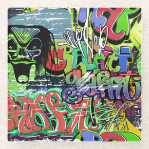Graffiti Wall: Urban Hip Hop Glass Coaster
