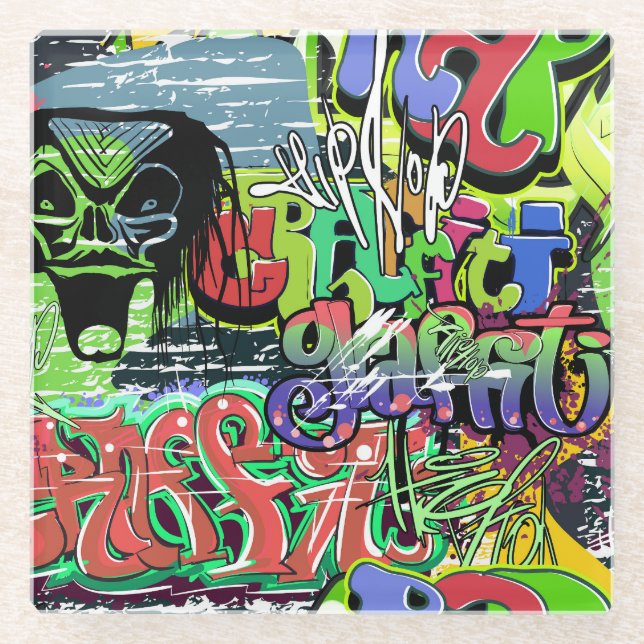 Graffiti Wall: Urban Hip Hop Glass Coaster (Front)
