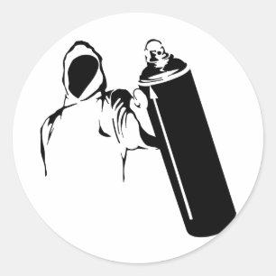 Graffiti writer with spray can stencil classic round sticker
