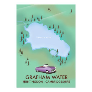 Grafham Water Huntingdon Cambridgeshire Map Photo Print