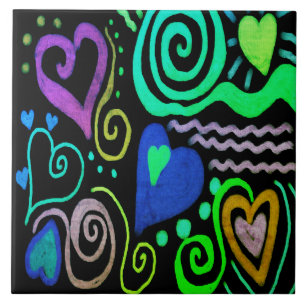 Grafitti Hearts Abstract Painting Ceramic Tile