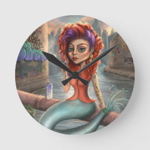 Grafitti Mermaid Round Clock