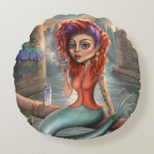 Grafitti Mermaid Round Cushion