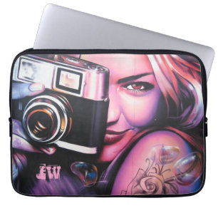 Grafitti Woman with Camera Monogram Laptop Sleeve