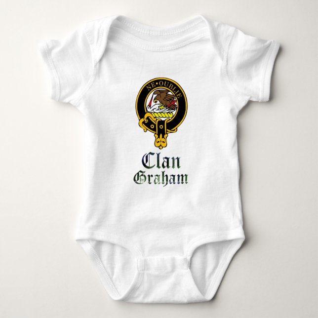 Graham scottish crest and tartan clan name baby bodysuit (Front)