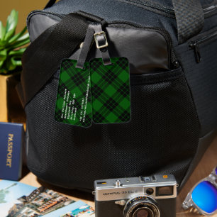 Graham tartan green black plaid luggage tag