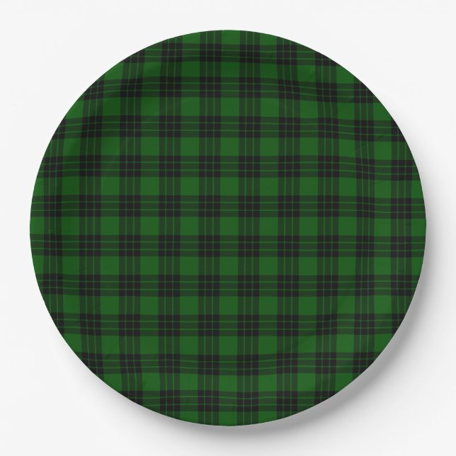 Graham tartan green black plaid paper plate (Front)